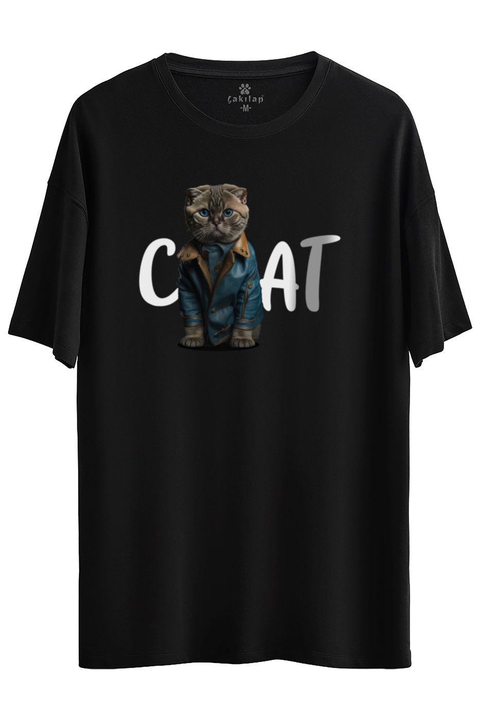 Kedi Baskılı Oversize Tişört