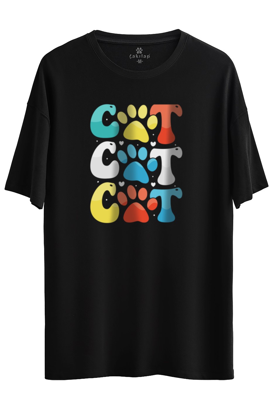 Kedi Baskılı Oversize Tişört