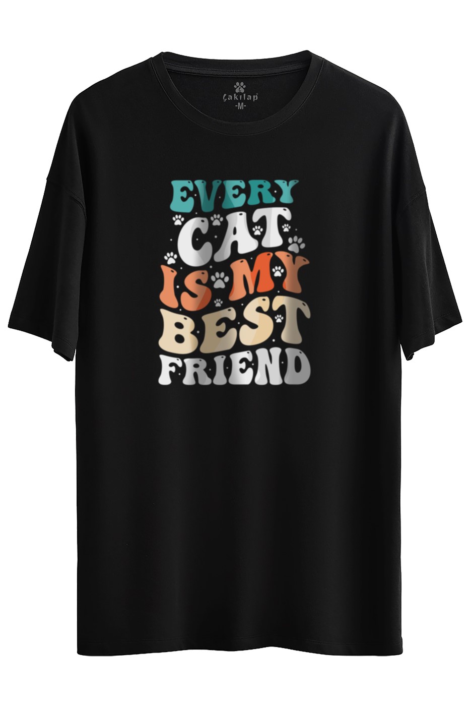 Kedi Baskılı Oversize Tişört