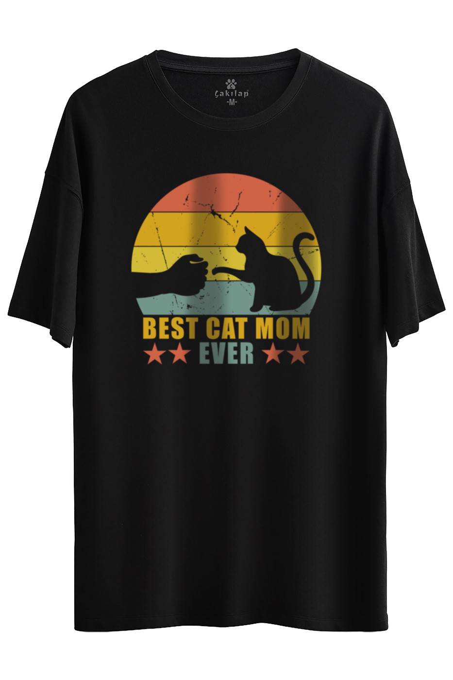 Kedi Baskılı Oversize Tişört