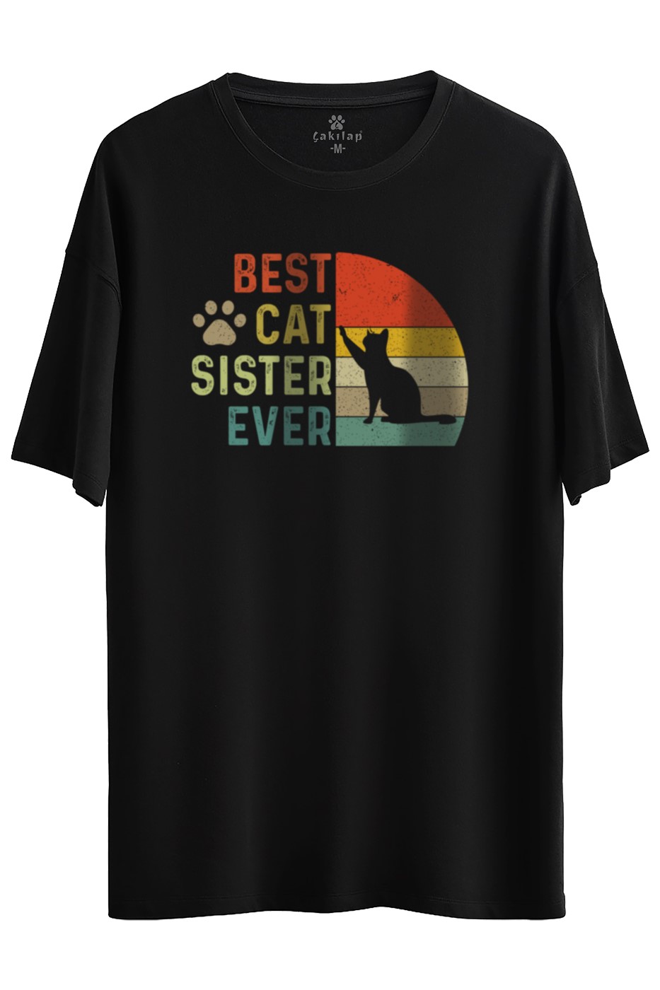 Kedi Baskılı Oversize Tişört