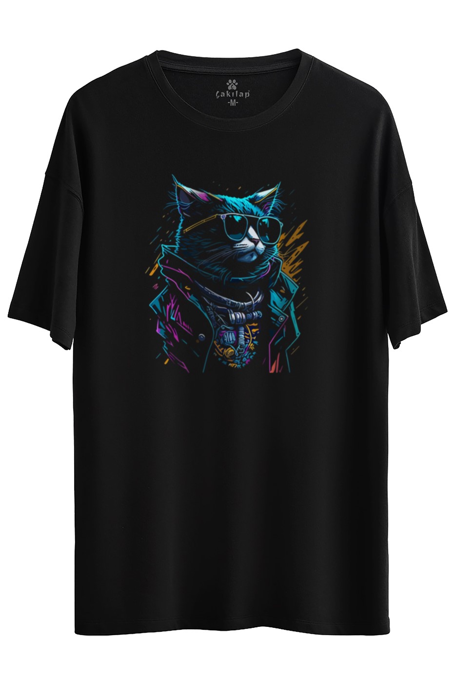 Kedi Baskılı Oversize Tişört