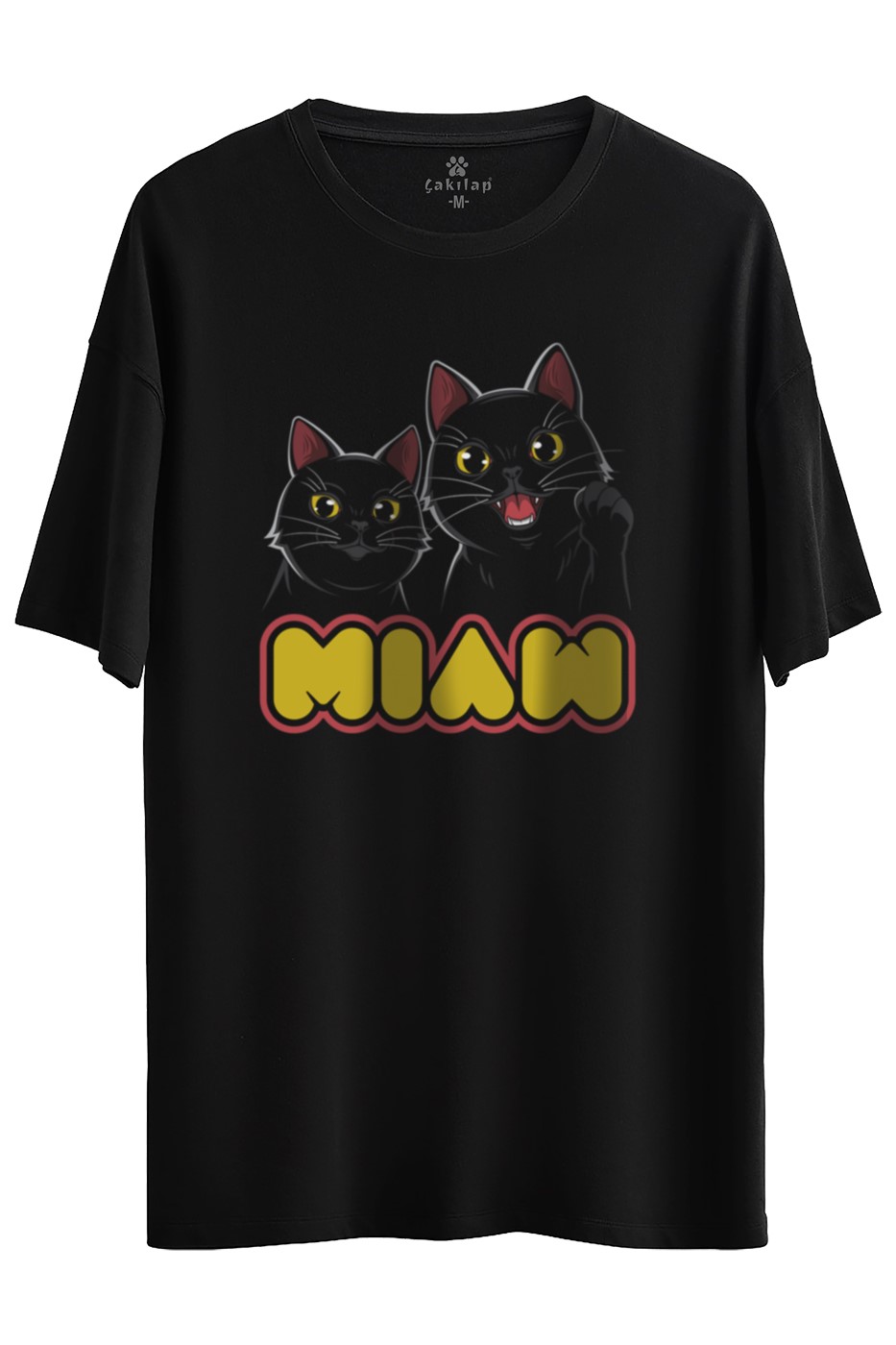 Kedi Baskılı Oversize Tişört