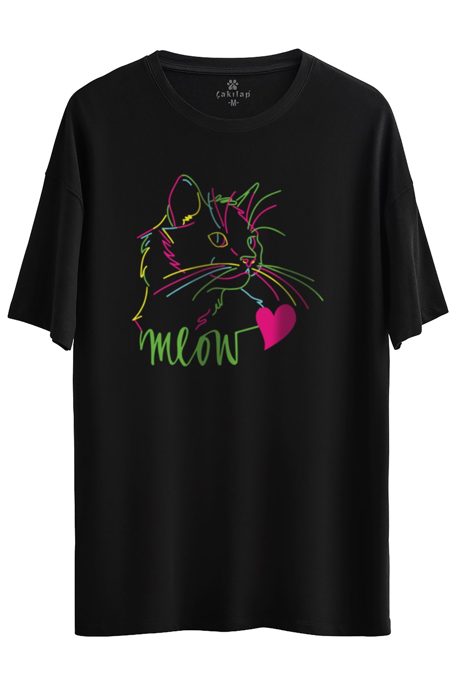 Kedi Baskılı Oversize Tişört