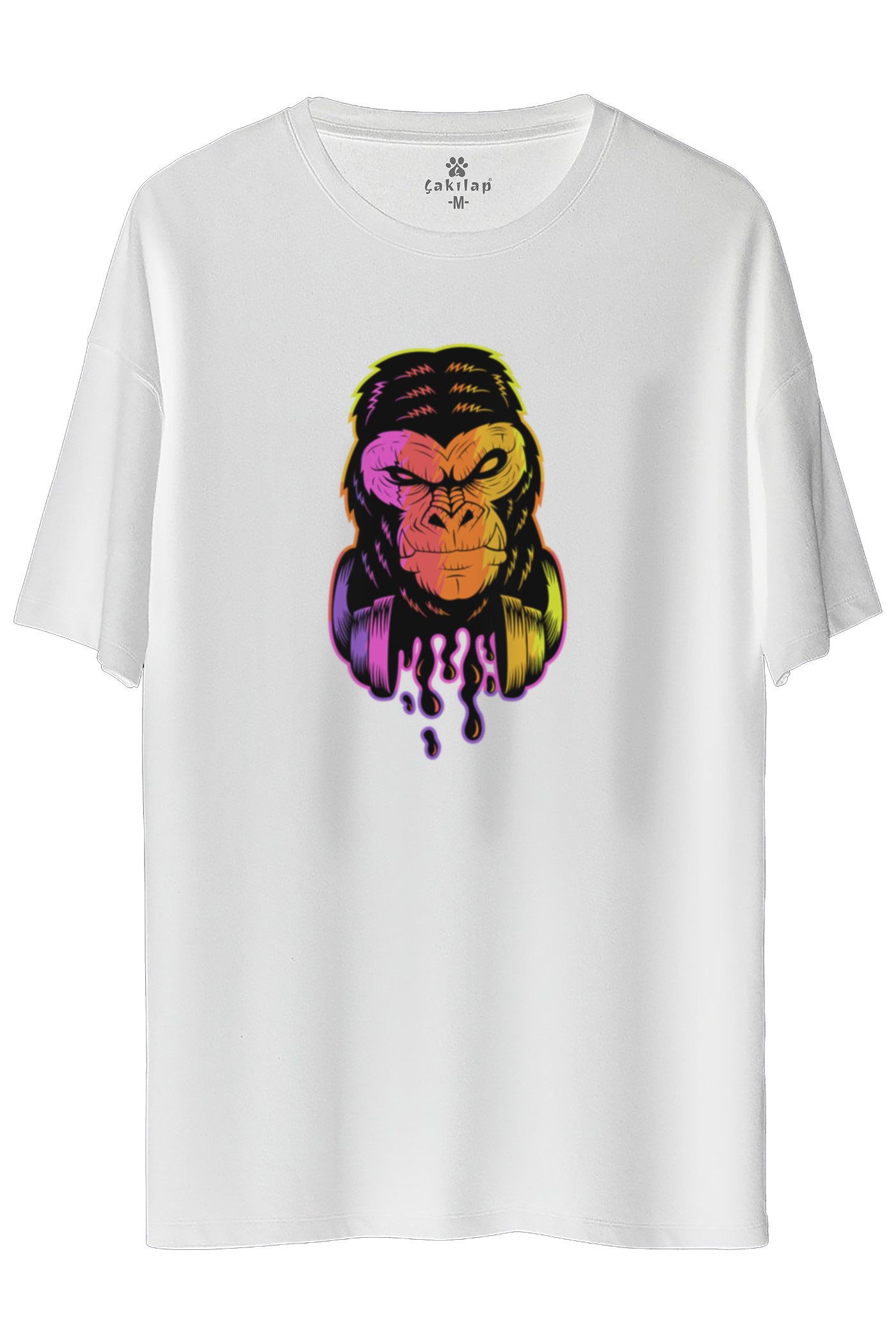 Monkey Baskılı Oversize Tişört