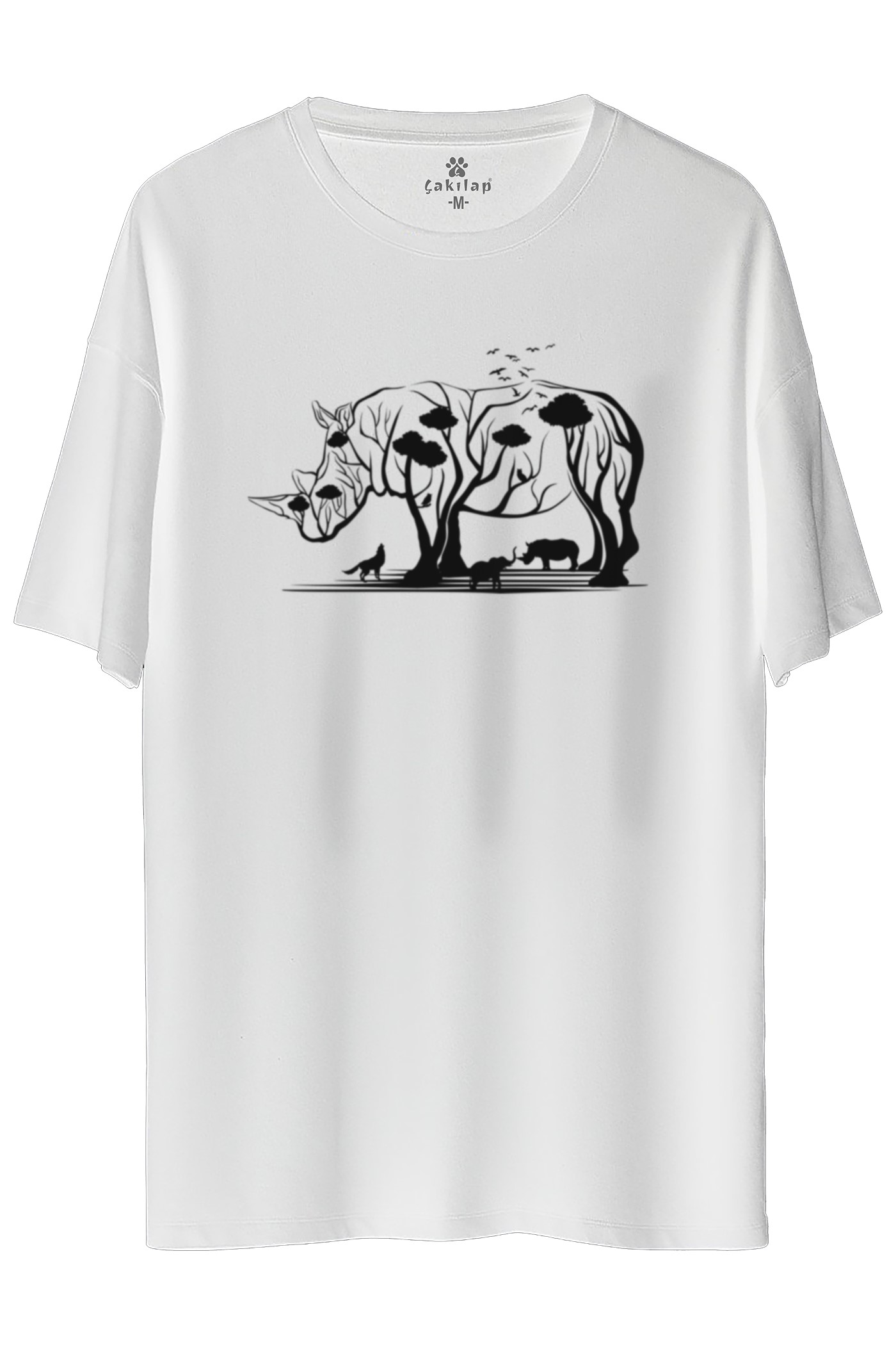 Doğa Gergedan Baskılı Tişöt