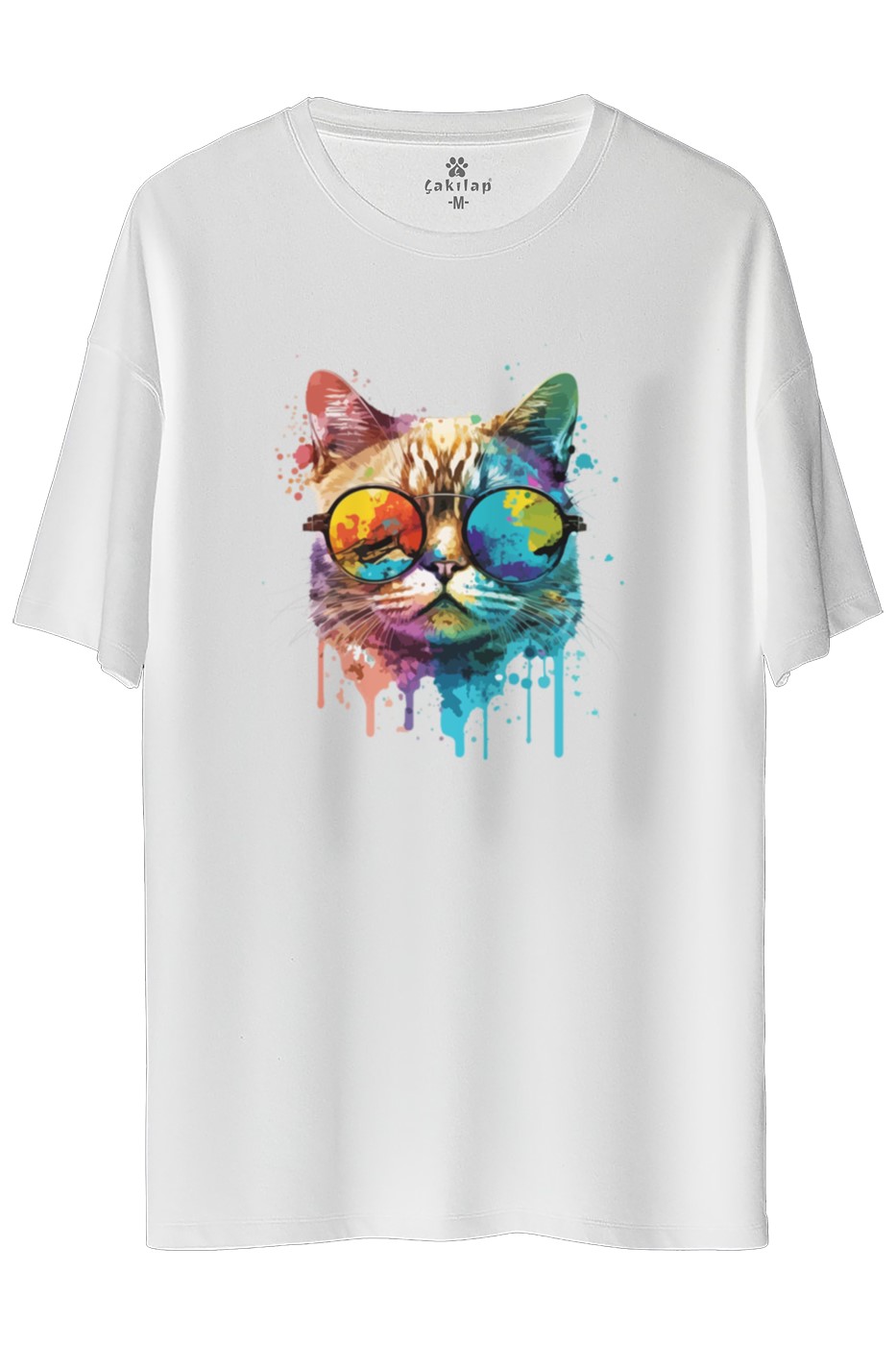 Kedi Baskılı Oversize Tişört