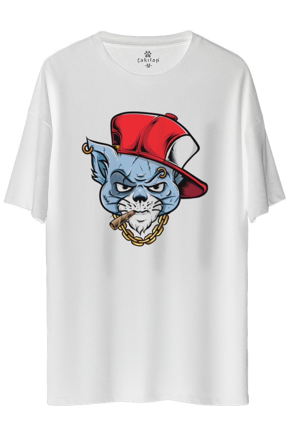Kedi Baskılı Oversize Tişört