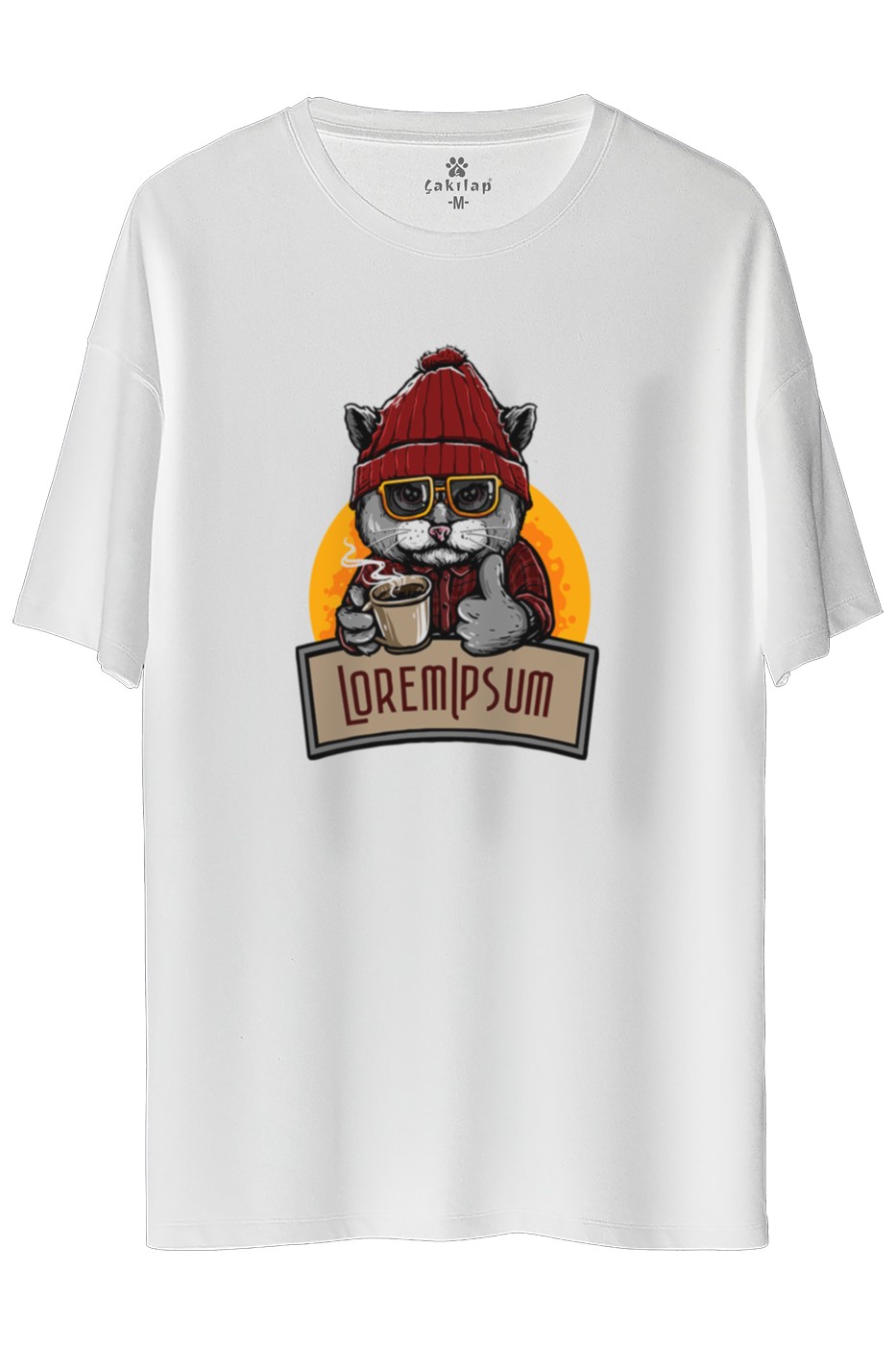 Kedi Baskılı Oversize Tişört