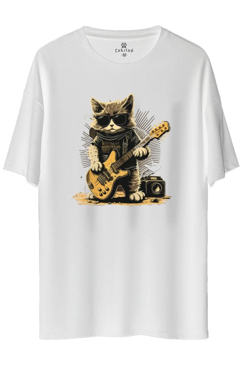 Kedi Baskılı Oversize Tişört