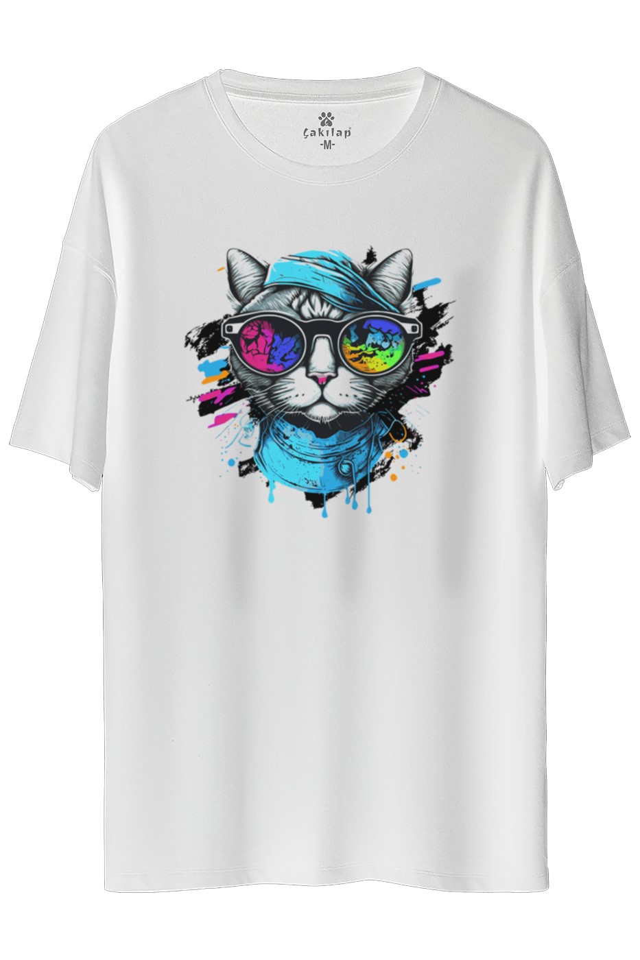 Kedi Baskılı Oversize Tişört