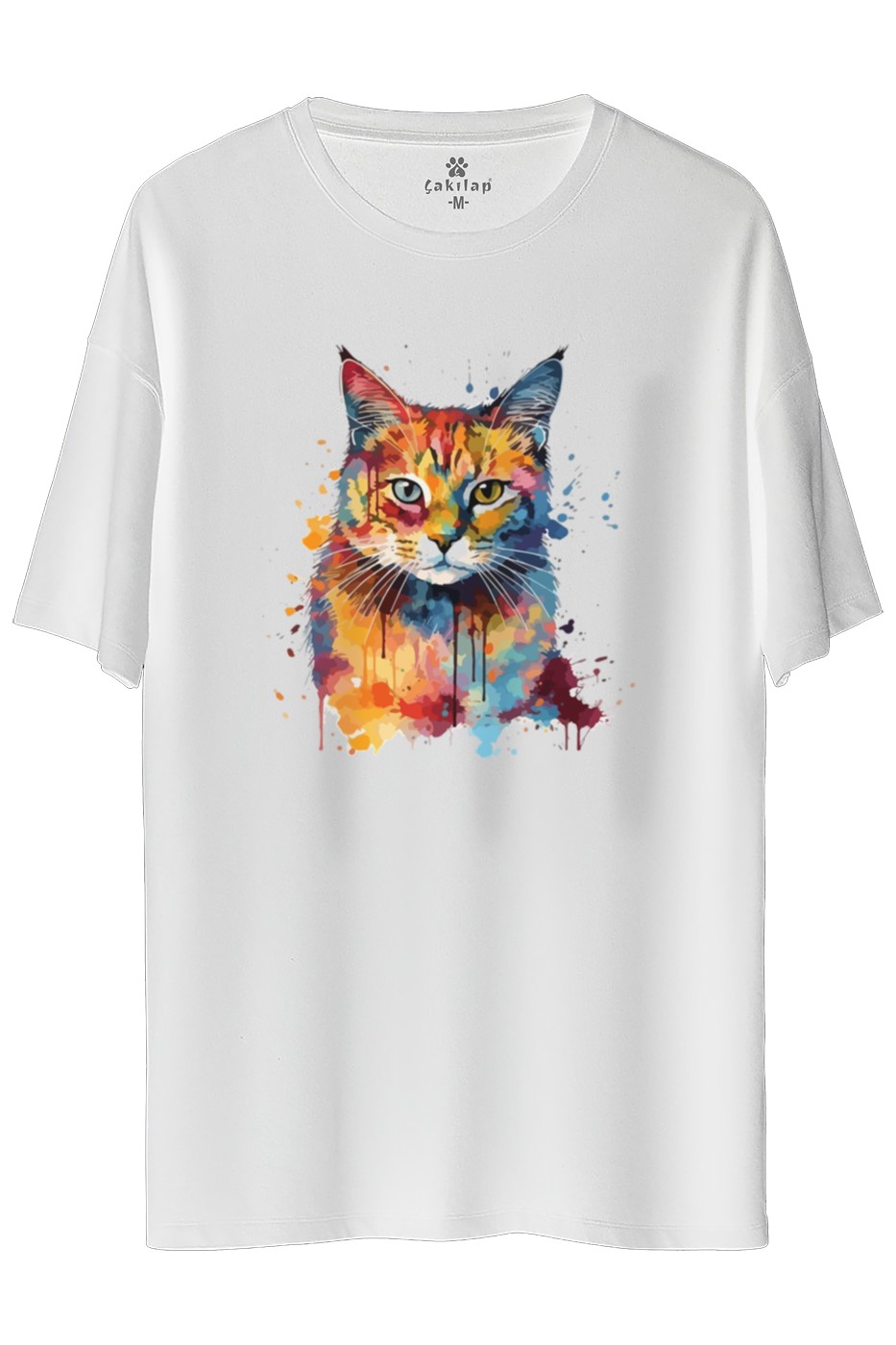 Kedi Baskılı Oversize Tişört