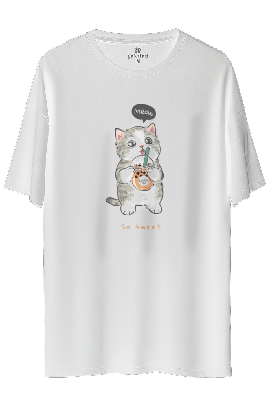 Kedi Baskılı Oversize Tişört