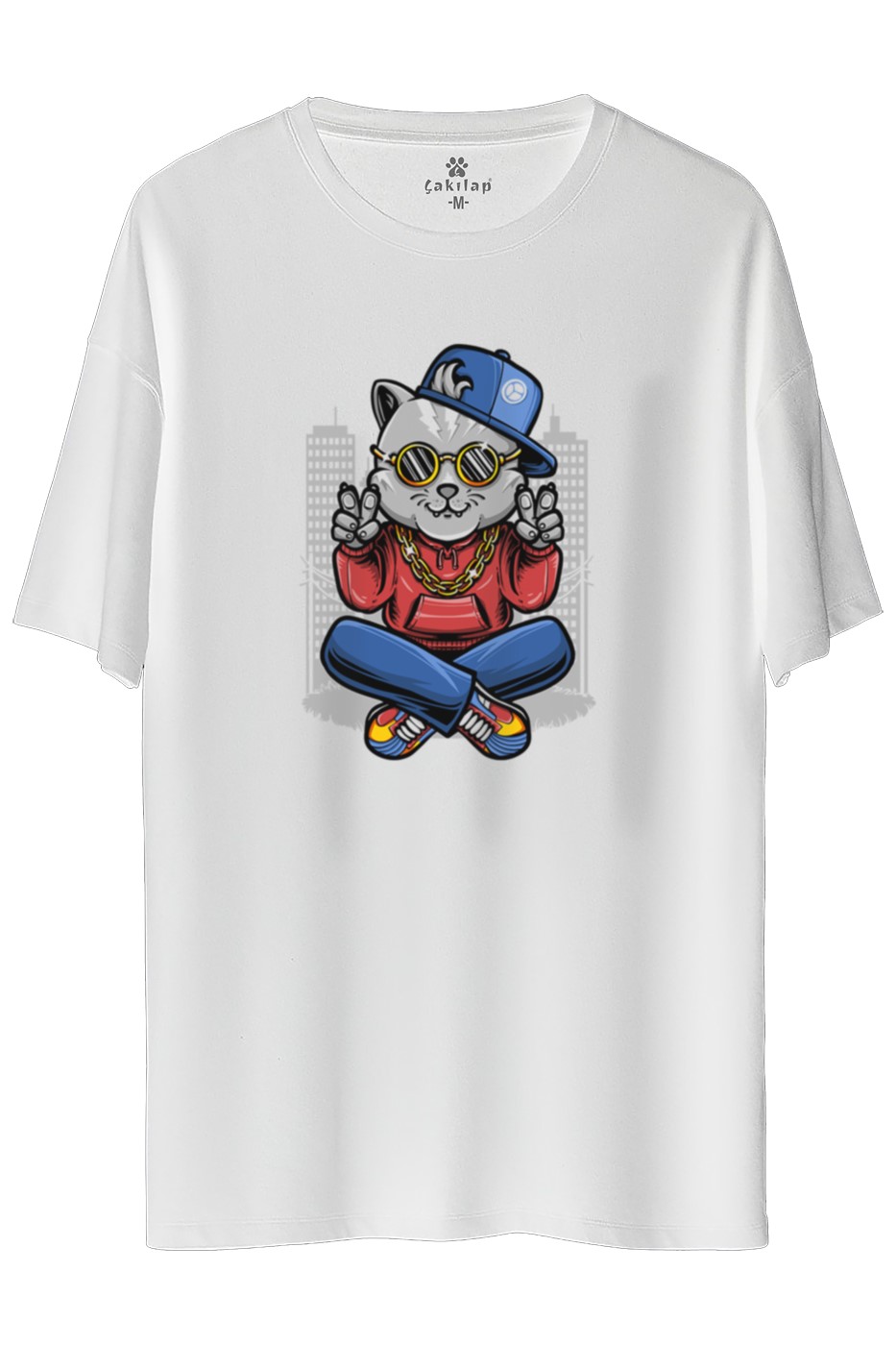 Kedi Baskılı Oversize Tişört
