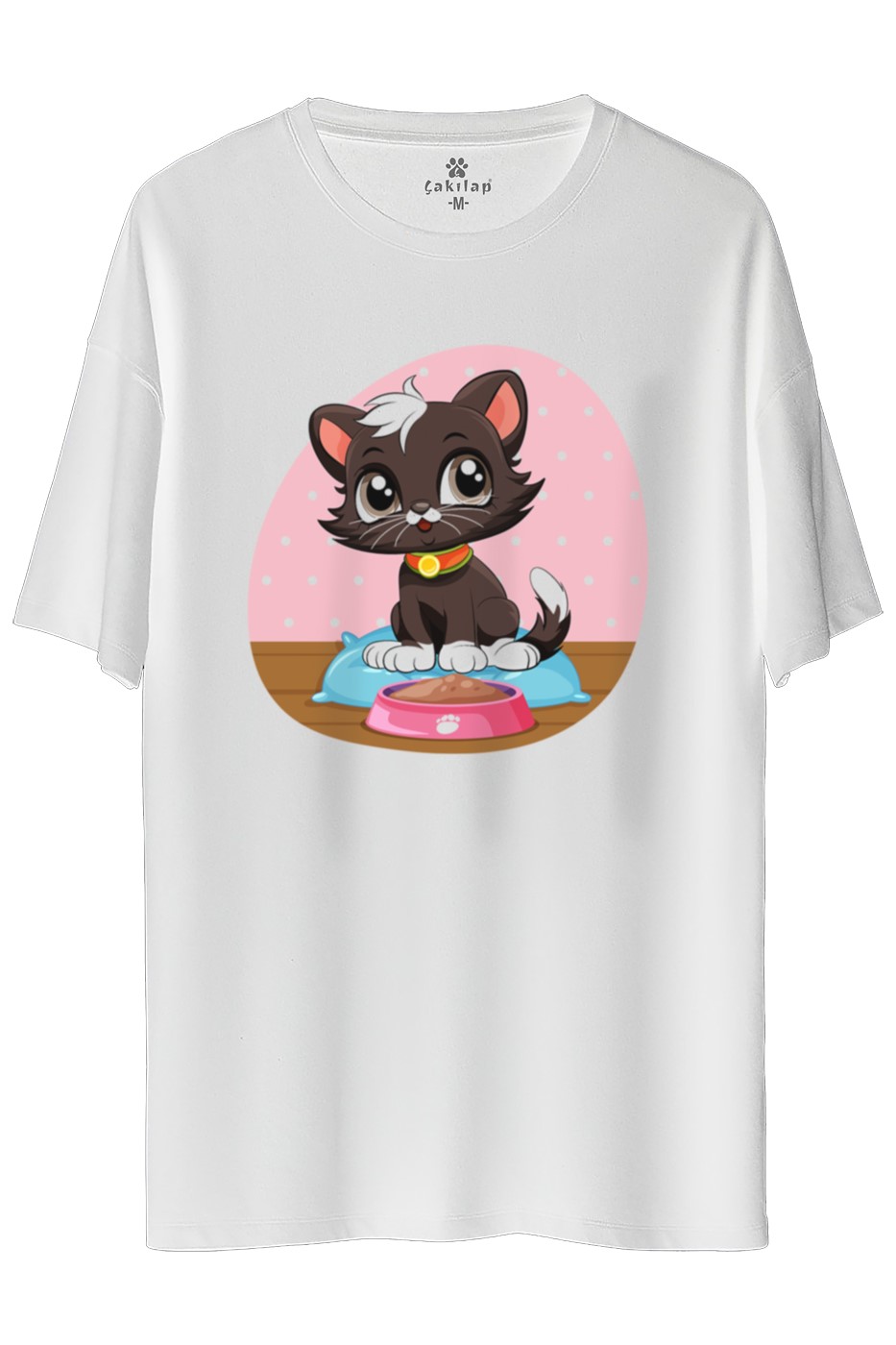 Kedi Baskılı Oversize Tişört