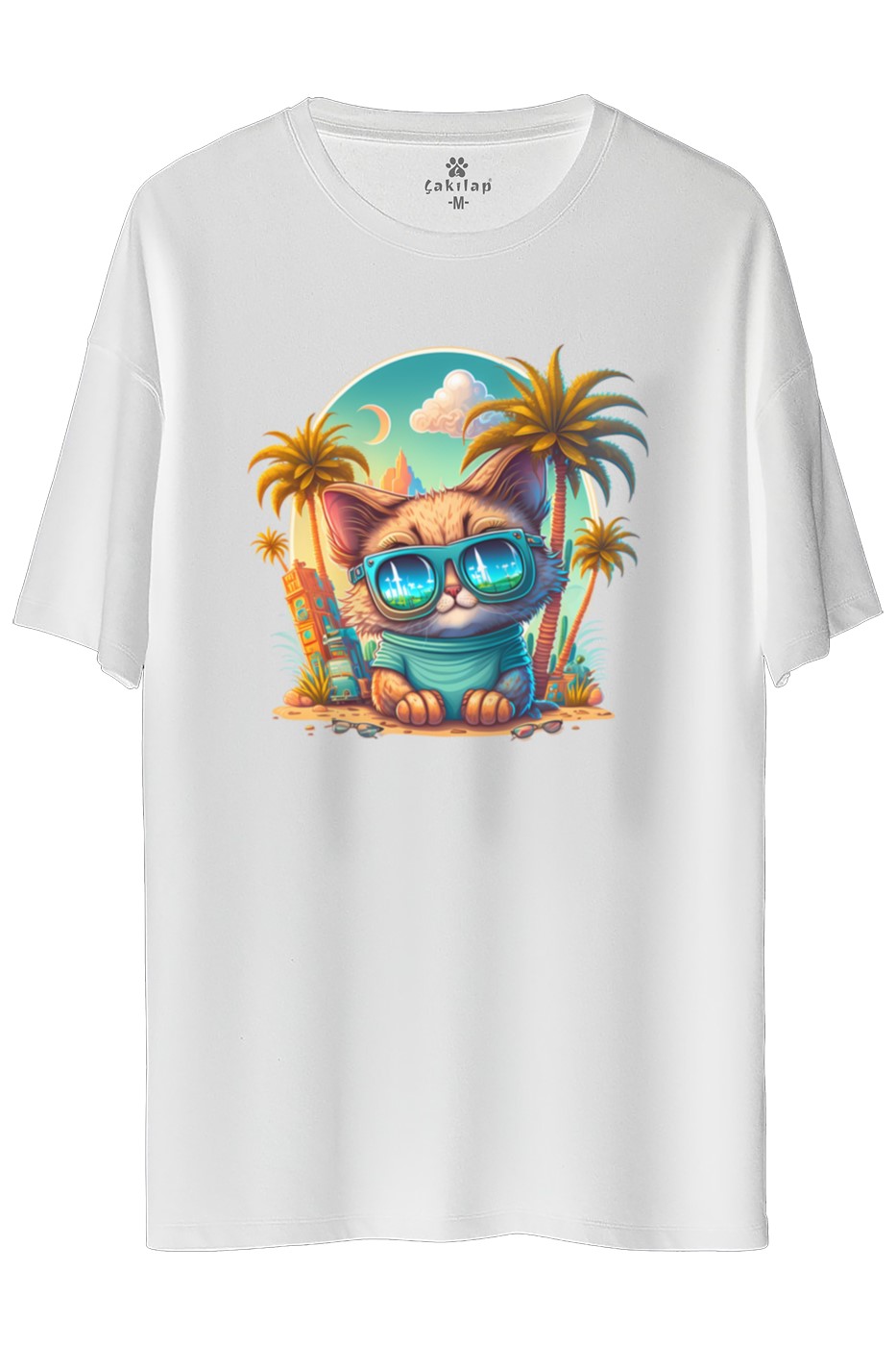 Kedi Baskılı Oversize Tişört