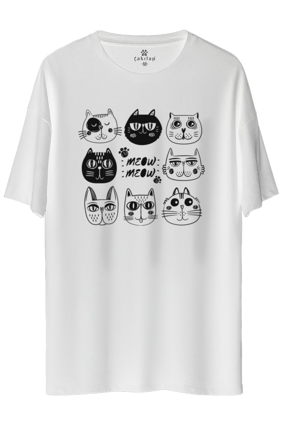Kedi Baskılı Oversize Tişört