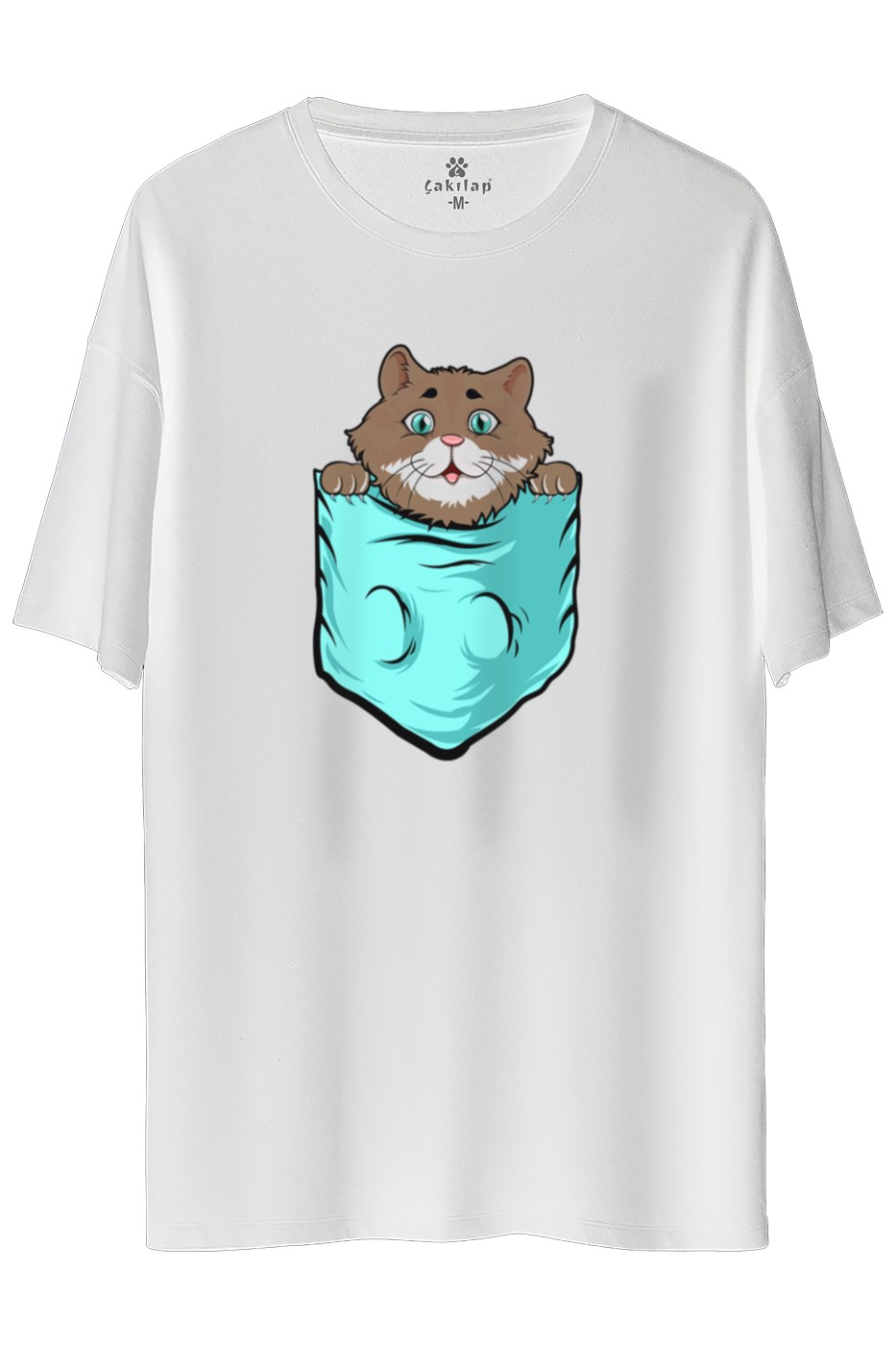 Kedi Baskılı Oversize Tişört