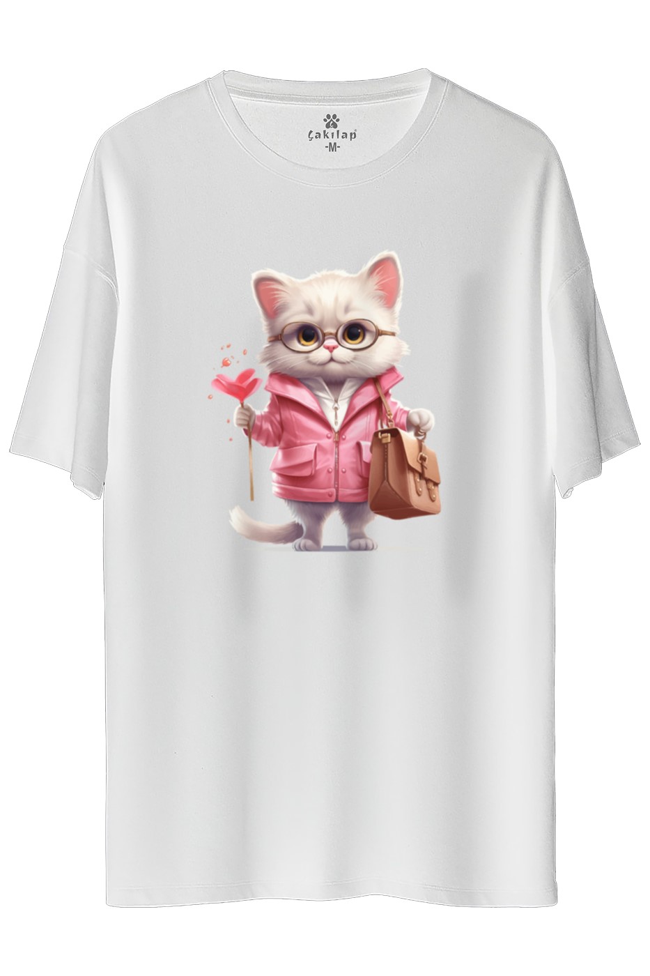 Kedi Baskılı Oversize Tişört