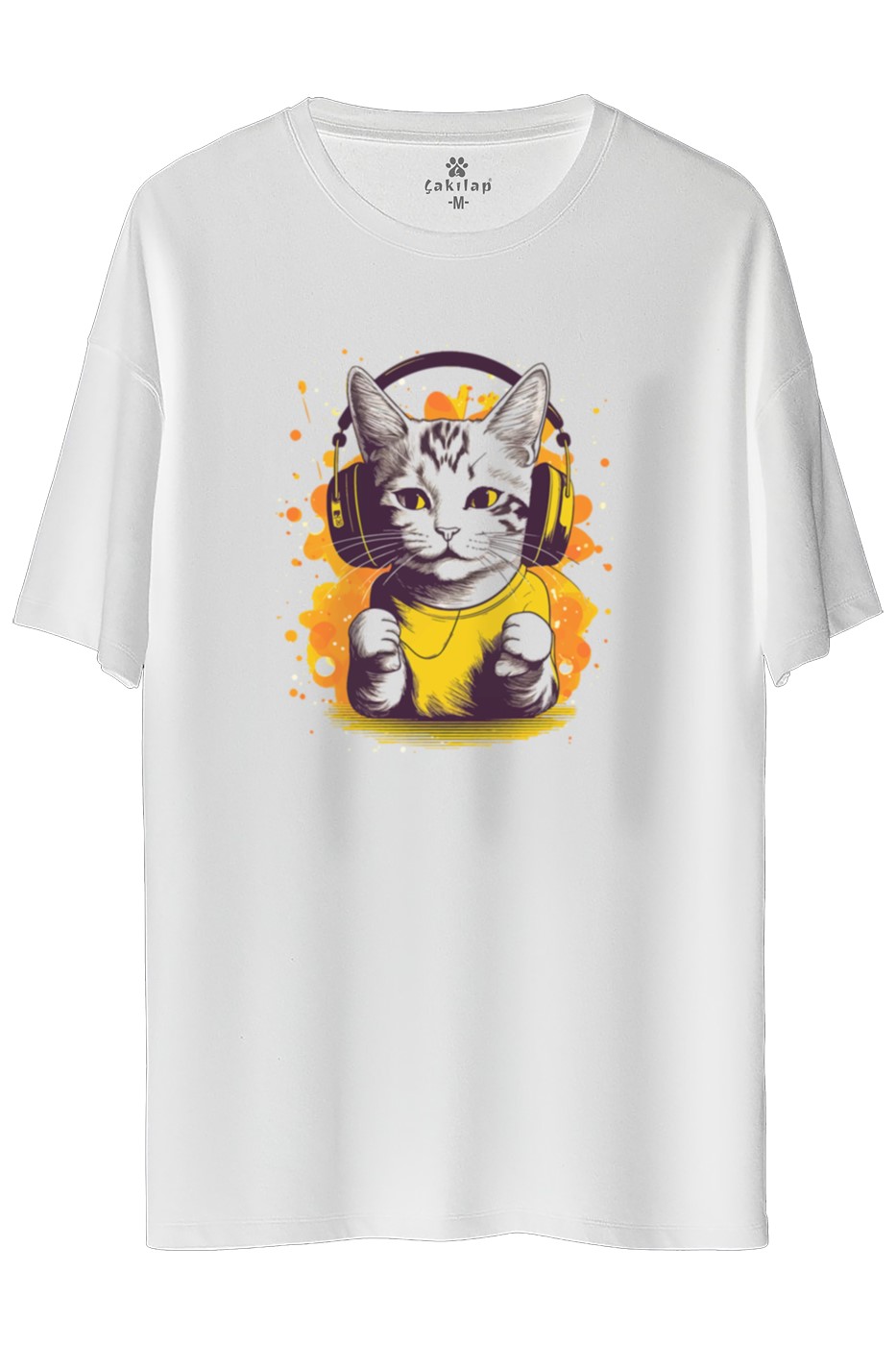 Kedi Baskılı Oversize Tişört