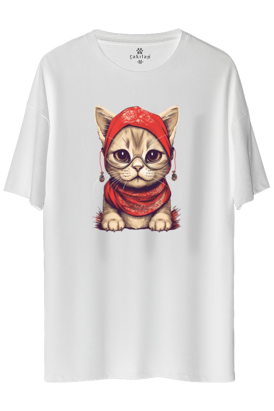 Kedi Baskılı Oversize Tişört