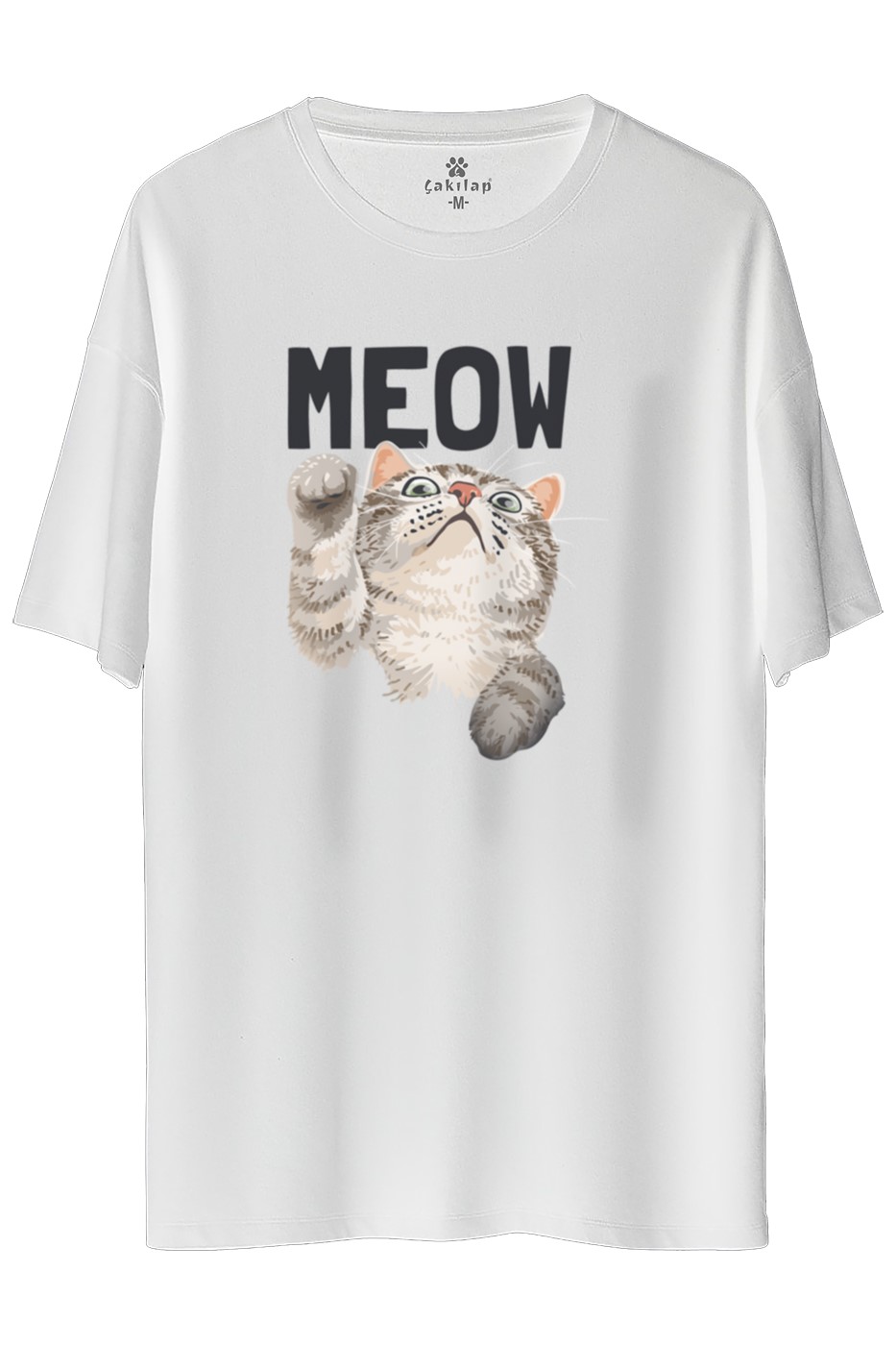 Kedi Baskılı Oversize Tişört