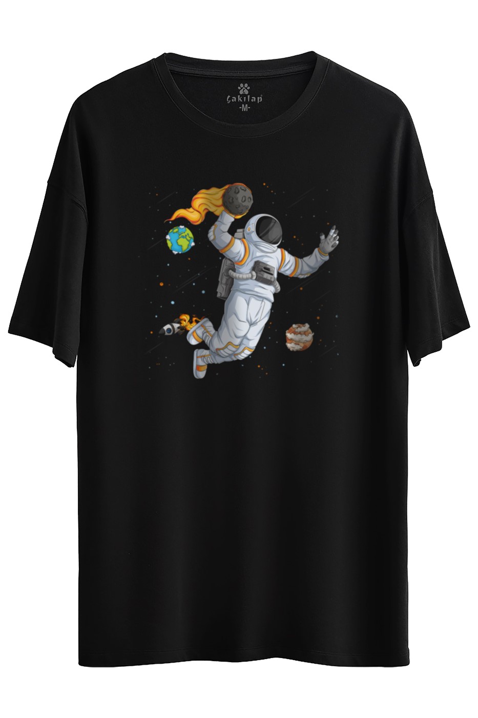 Astronot Baskılı Oversize Tişört