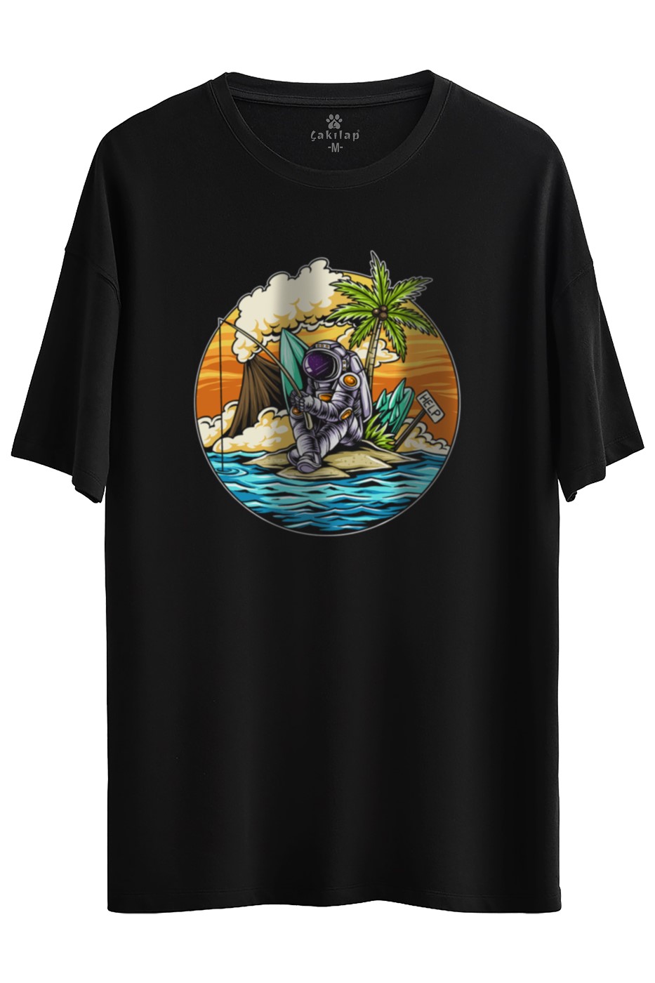 Astronot Baskılı Oversize Tişört