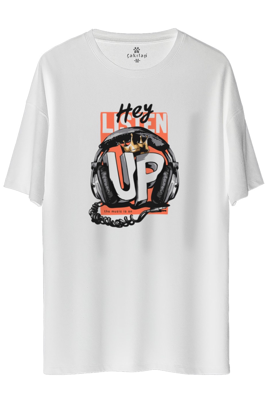Hey Listen Up Baskılı Oversize Tişört