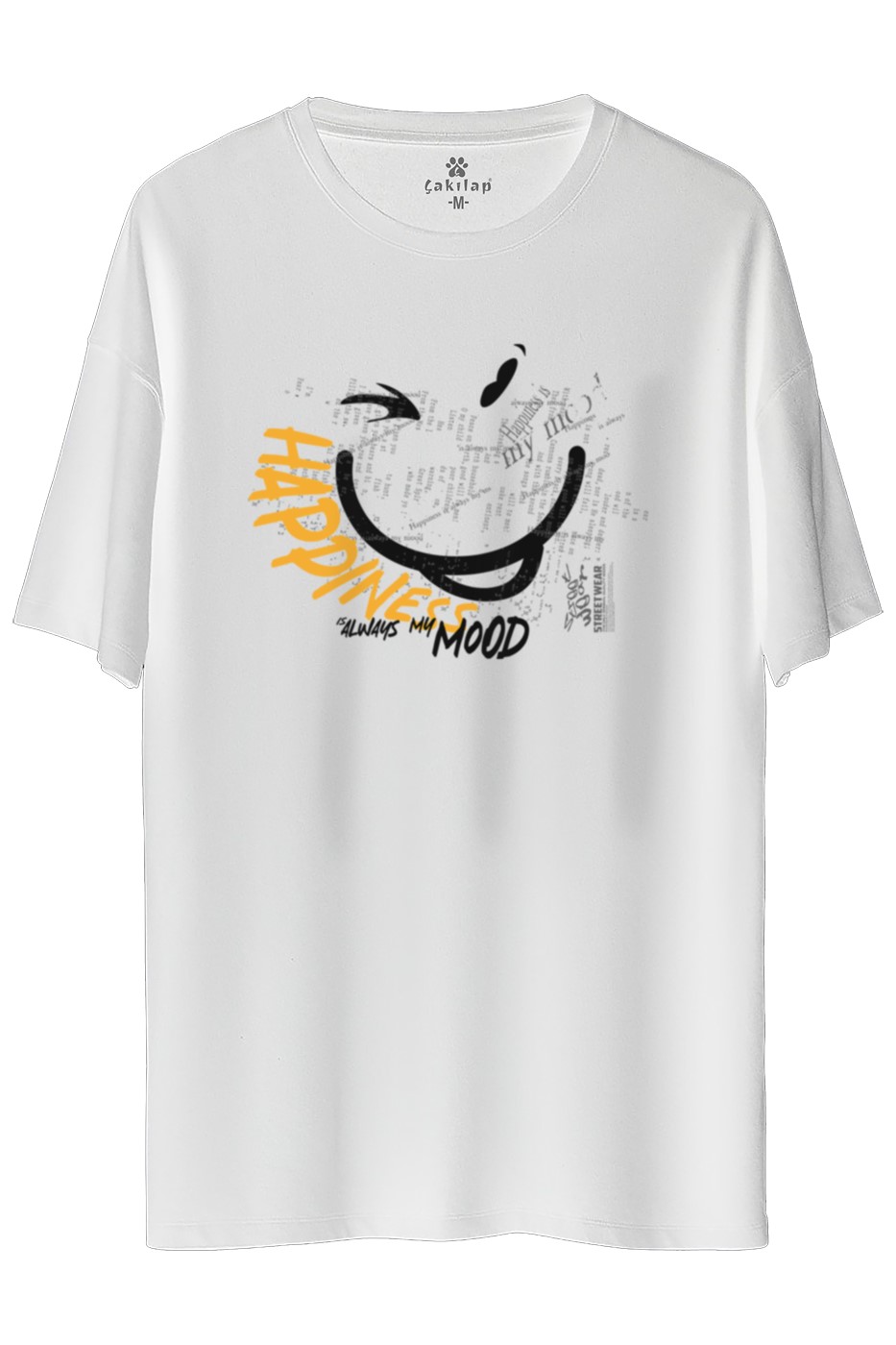Happines  Baskılı Oversize Tişört