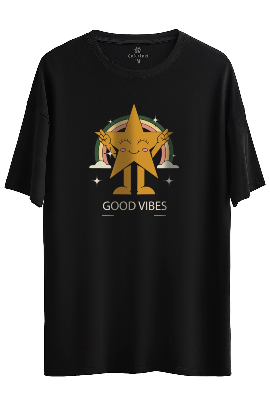 Good Vibes Baskılı Oversize Tişört