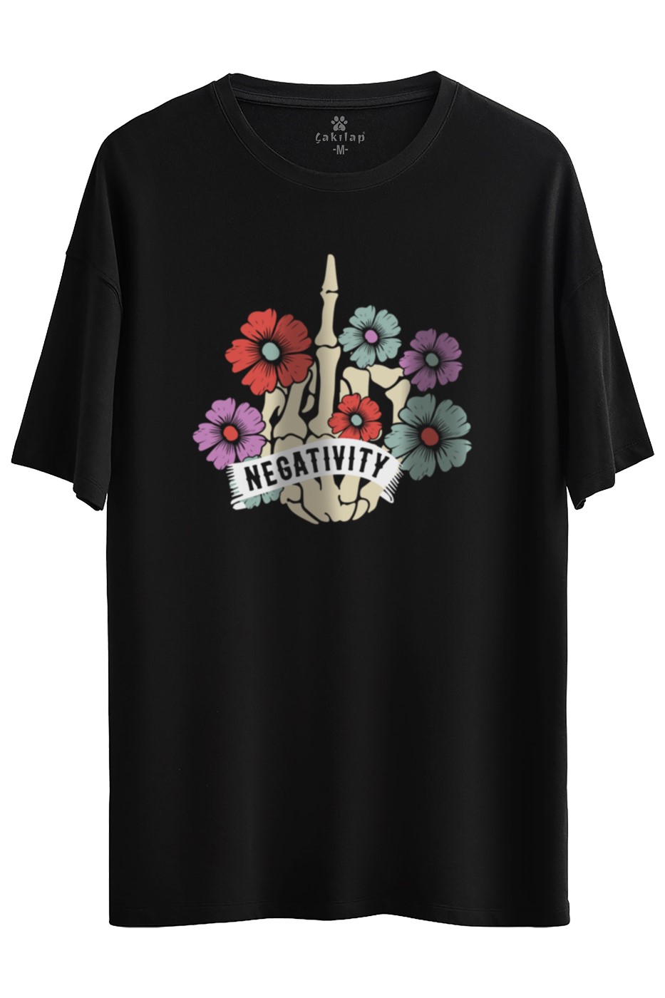 Negativity Baskılı Oversize Tişört