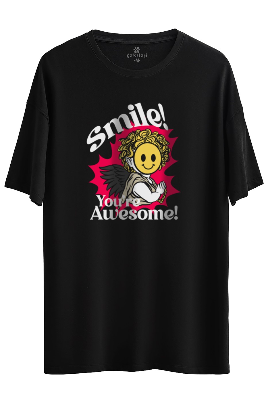 Smile You're Awesome Baskılı Oversize Tişört