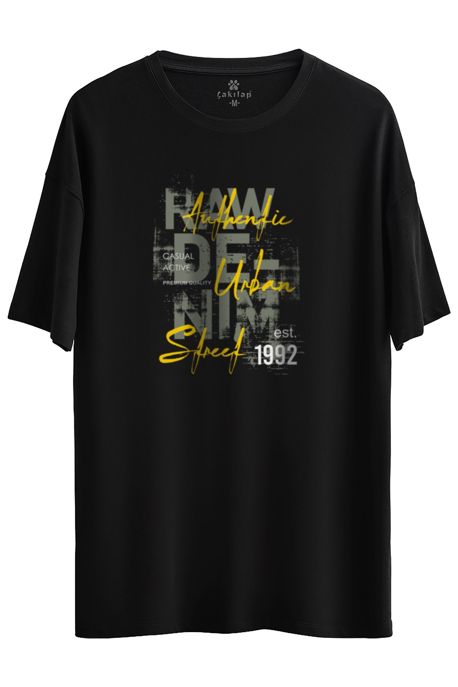 Raw Denim Baskılı Oversize Tişört