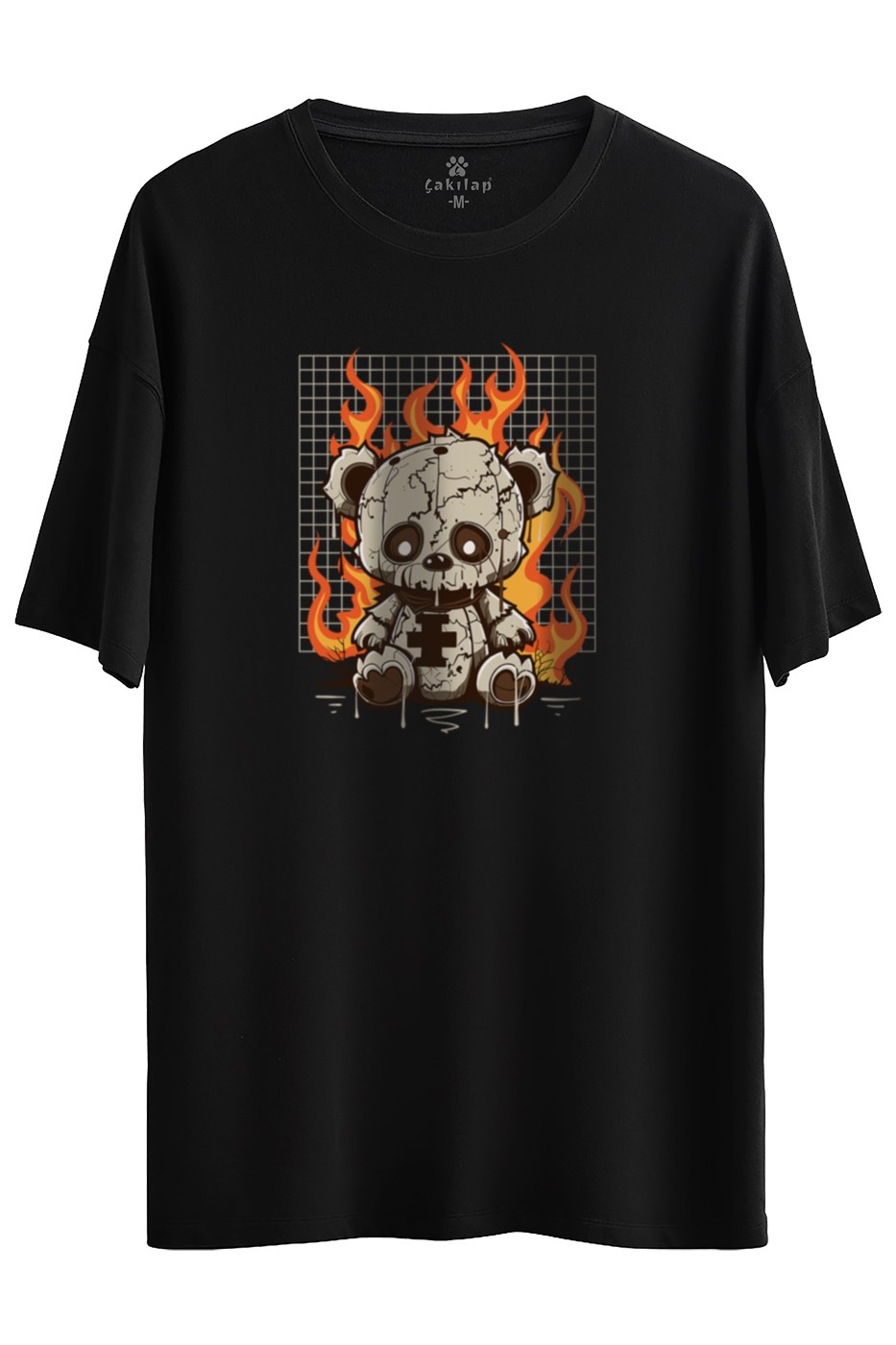 Ateşli Ayıcık Baskılı Oversize Tişört
