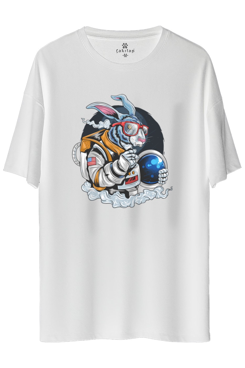 Tavşan Astronot Baskılı Oversize Tişört