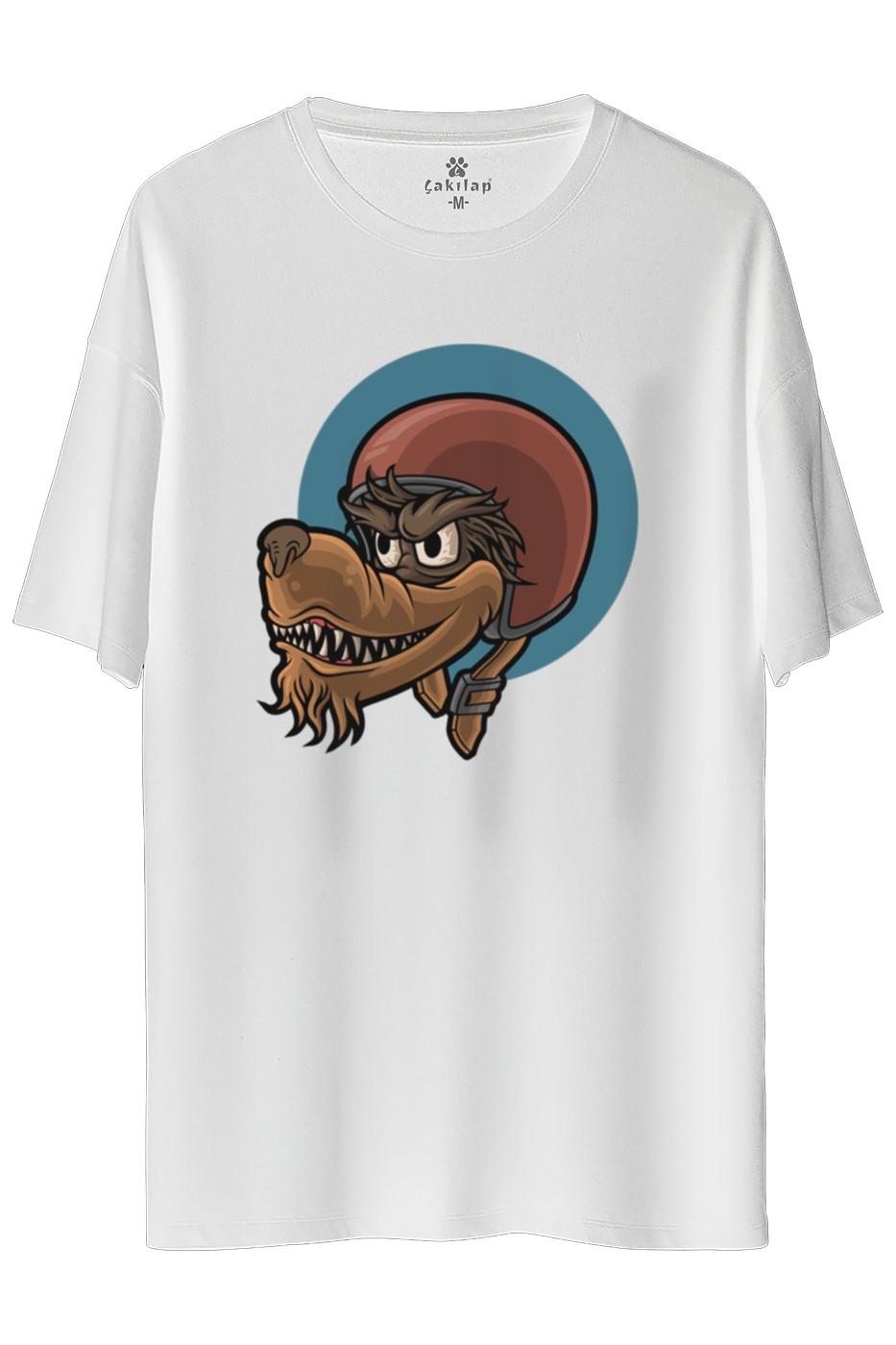 Kasklı Kurt Baskılı Oversize Tişört