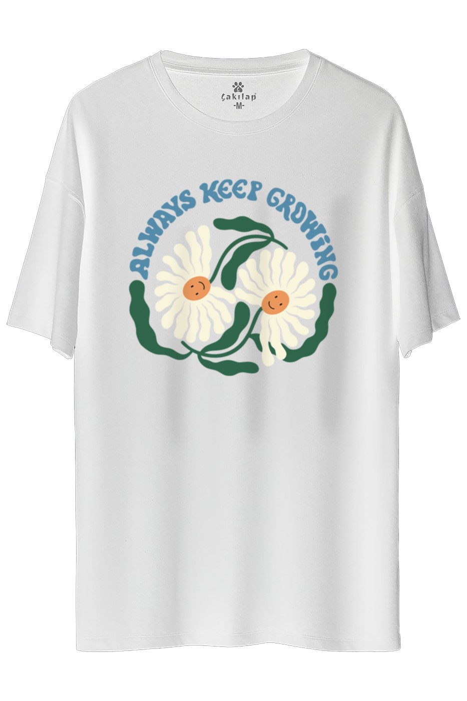 Always Keep Growing Baskılı Oversize Tişört