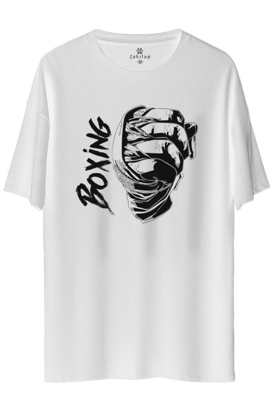 Boxing Baskılı Oversize Tişört