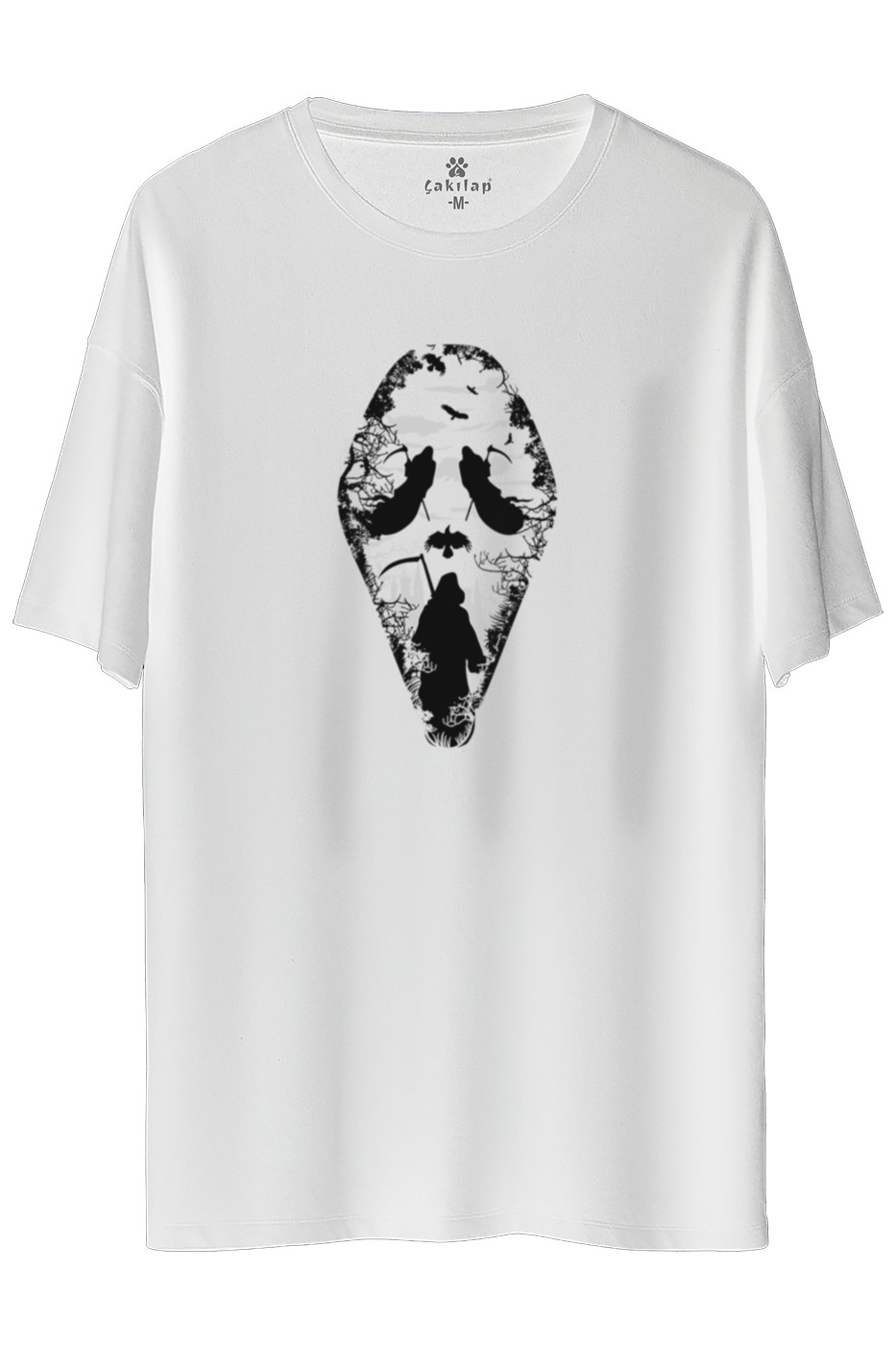 Çığlık Maske Baskılı Oversize Tişört