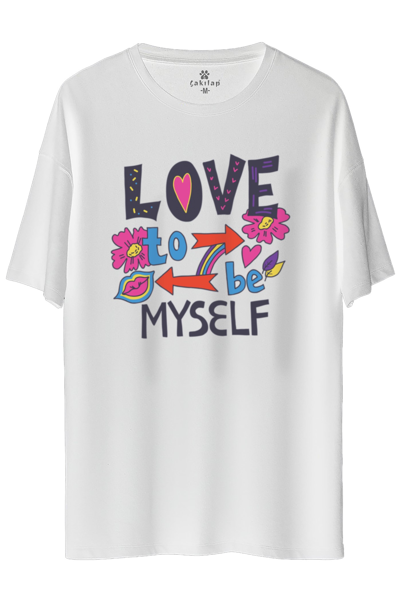 Lovce To Be My Self  Baskılı Oversize Tişört