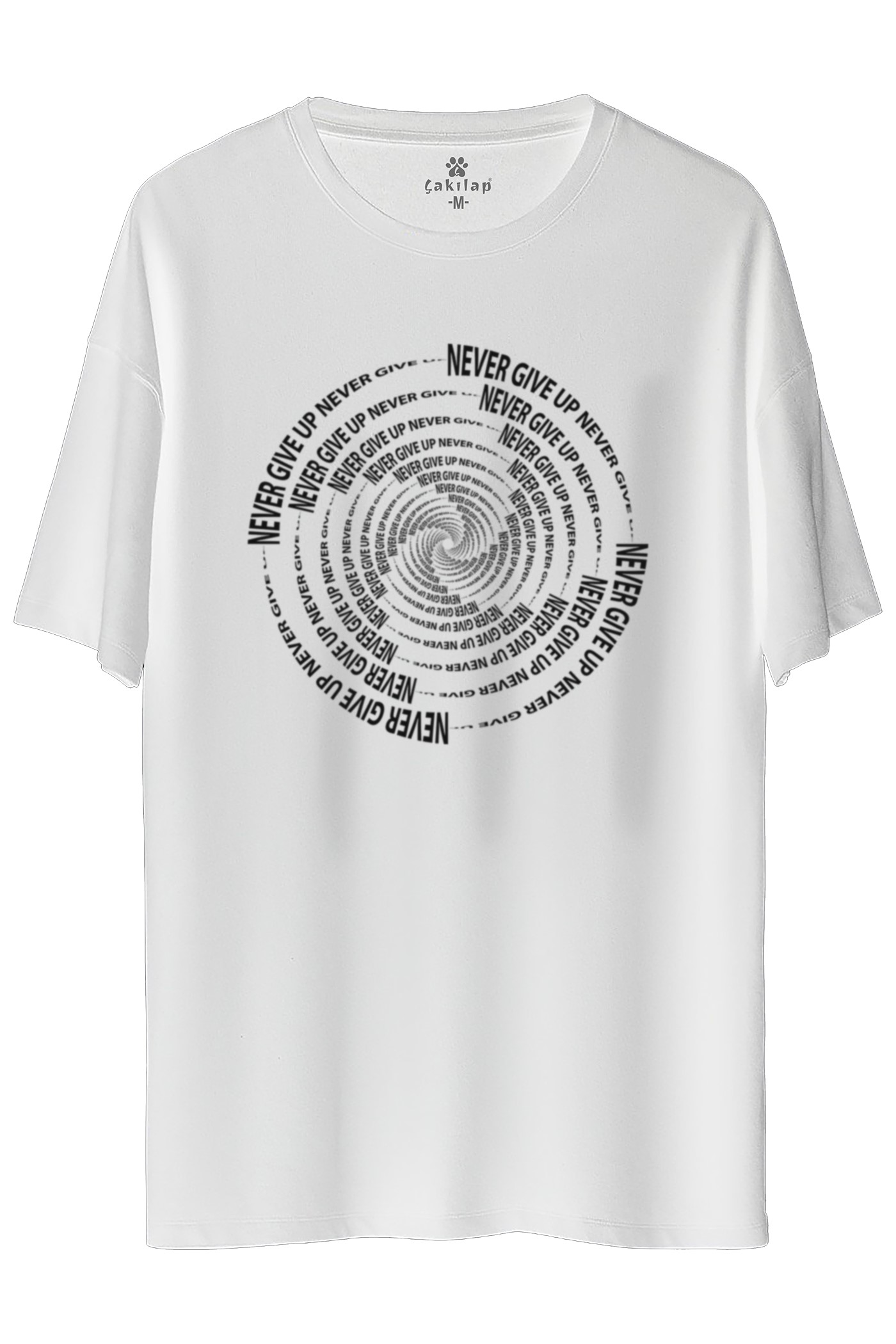 Never Give Up  Baskılı Oversize Tişört