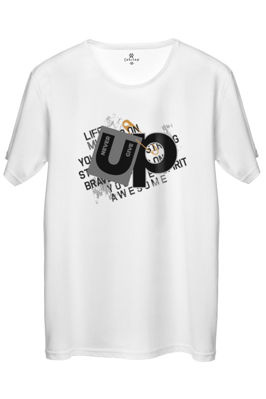 Never Give Up Baskılı Regular Tişört