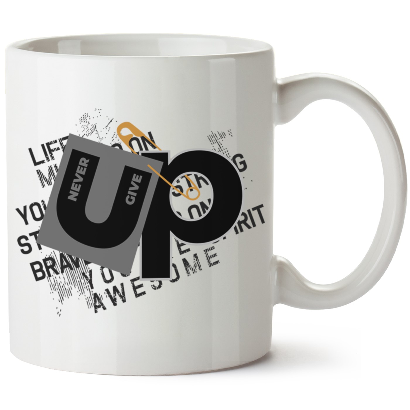 Never Give Up Baskılı Porselen Kupa Bardak